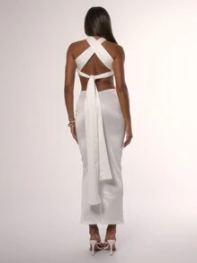 MUSERA Vestido elegante com várias camadas e drapeados para primavera/verão, férias, festas, noivado, despedida de solteira e casamento. - Branco - Ver 4