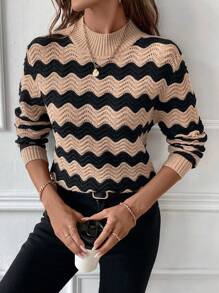 SHEIN LUNE 女士波浪条纹简约毛衣，休闲日常穿着