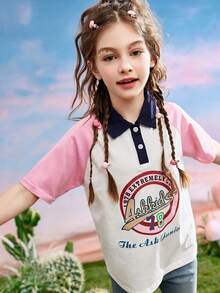 ASK JUNIOR T-shirt d'été imprimé pour filles pré-adolescentes, style collégial pour la rentrée scolaire - Rose bonbon - Voir 3