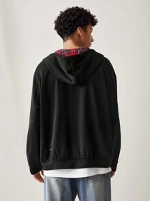 Mainfolk Men's Knitted Casual Patchwork Loose Drawstring Hooded Sweatshirt, For Fall Winter, Spring, Y2K - Multicolor - View 2