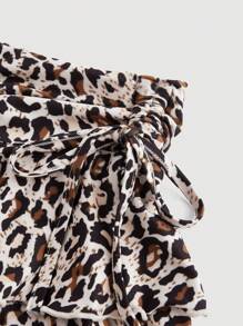 SHEIN MOD 大码女式豹纹分层蛋糕迷你裙，配有腰带 - 彩色 - 查看 3