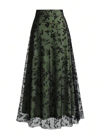 Jupe élégante de navettage à maille floquée pour femmes EARO