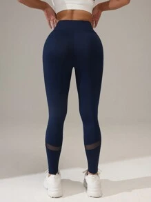 Easithlete Mallas de mujer con contraste de malla - Azul Marino - Ver 4