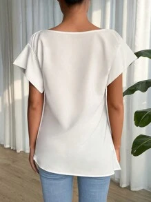 SHEIN LUNE Women Blouses Asimetris Ruched Split Plain Casual - Putih - View 2