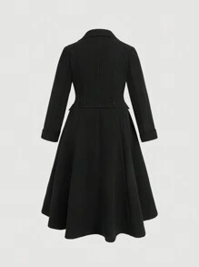 Flirla Plus Size Autumn/Winter Casual Solid Color Lapel Double Breasted Coat - Black - View 2