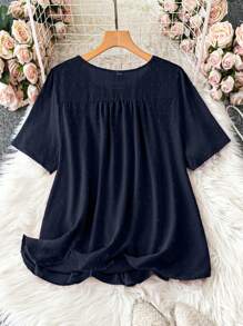 大码女式纯色简约休闲提花衬衫