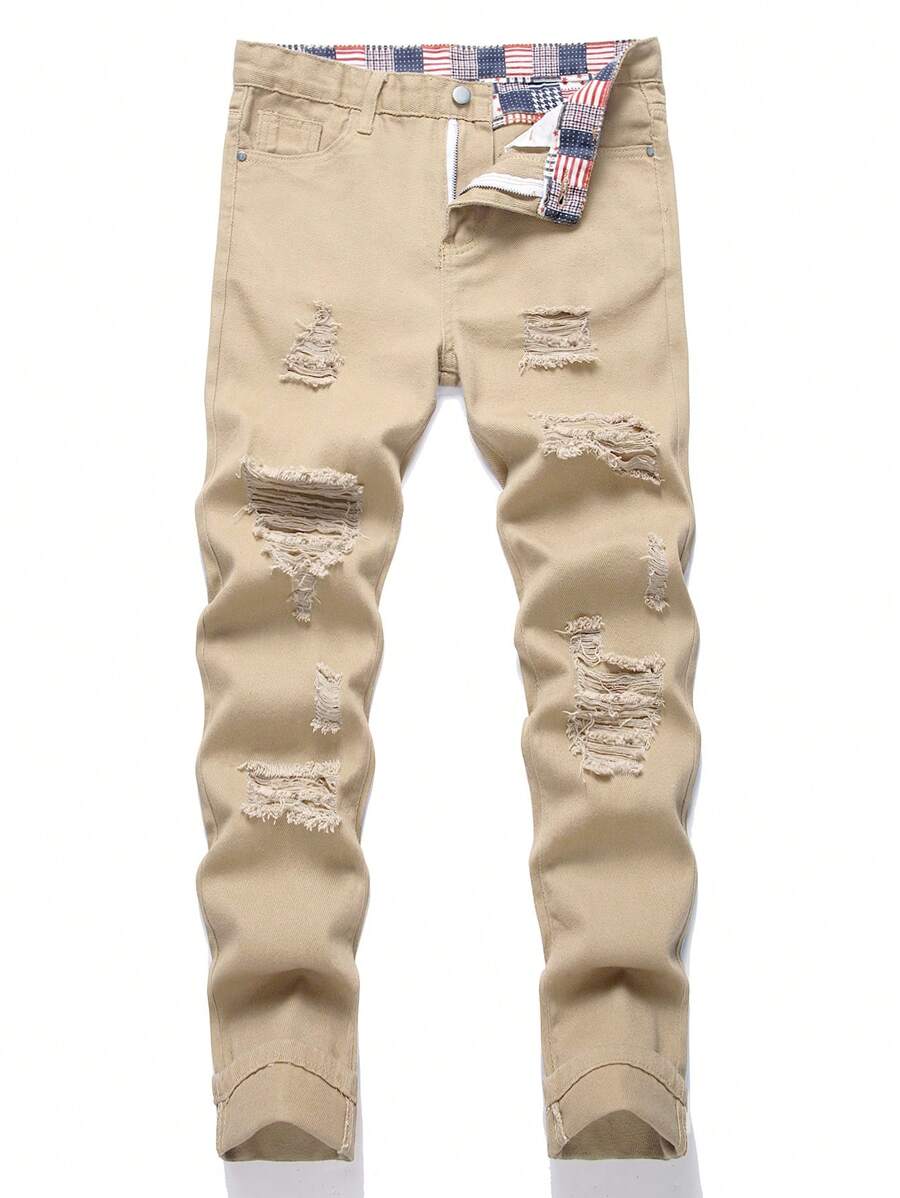 Quần jeans nam dáng rộng, màu trơn, kiểu dáng thường ngày. - Lạc đà - Xem 1