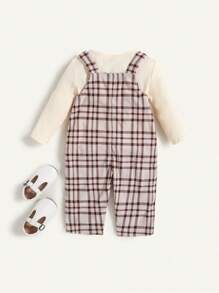 Cozy Pixies 2-teiliges Set mit Strickpullover in Uni-Farbe mit Rundausschnitt und Langarm sowie Latzhose für Baby Jungen - Aprikosenfarben - Übersicht 2