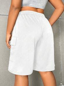 Flirla Short à cordon de serrage simple en couleur unie pour femme grande taille, usage quotidien - Blanc - Voir 2