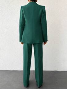 EURMUSE Solid Color Lapel Collar Suit Set - Dark Green - View 2