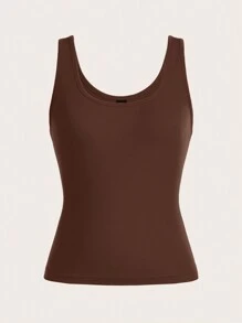 Slaydiva Women's Summer U-Neck Cropped Tank Top And Drawstring Pocket Shorts Set Outfits - Brown - View 8