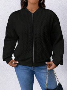 Chaqueta de béisbol casual de unicolor de manga larga para mujer de talla grande, para primavera y otoño, en color negro