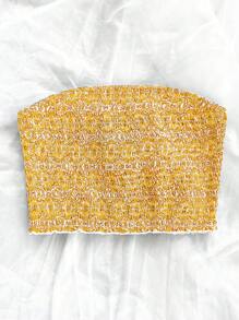 SHEIN Unity 女士抹胸露背褶皱全印花适合休闲度假上衣 - 黃色 - 查看 5
