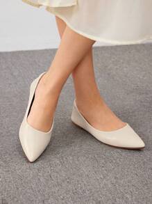 CUCCOO BIZCHIC Giày ba lê mũi nhọn tối giản cho kỳ nghỉ hè Giày giảm giá mùa hè Giày cơ bản thanh lịch Giày công sở giản dị Giày công sở sang trọng Giáng sinh Mùa thu Năm mới Ngày lễ - Màu be - Xem 5