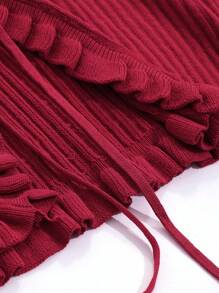 Joudiya 女士情人节荷叶边红色开衫，秋装 - 紅色 - 查看 8