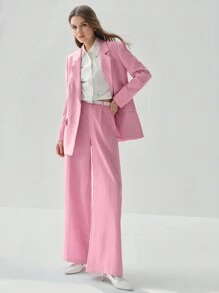 Enchnt Women's Romantic Fall Holiday Pink Pleated Pocket Wide Leg Loose Casual Pants