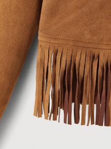 SHEIN MOD Chaqueta para mujer de talla grande con cuello, manga larga, patchwork, flecos