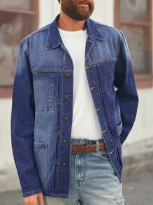 Manfinity Homme Vintage Casual Men's Mid-Wash Denim Jacket - Medium Wash - View 3