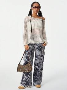 SHEIN EZwear Suéteres casuales con diseño hueco para mujer, vuelta al colegio, ropa urbana