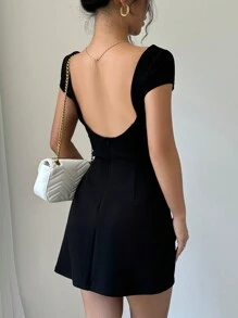 Rafferiza Women's Elegant & Sophisticated U-Neck Backless Fitted Dress, Black