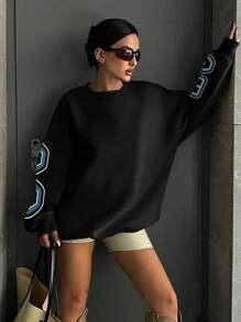 INAWLY Women's Letter Printed Drop Shoulder Sweatshirt Graduation,Back To School Outfits,Graduation,Teacher Outfits For Women,Back To School Pullover Fall Outfit