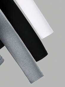 SHEIN Bộ 3 áo thun dài tay màu đen, trắng và xám cho bé gái tuổi mới lớn - Nhiều màu - Xem 4