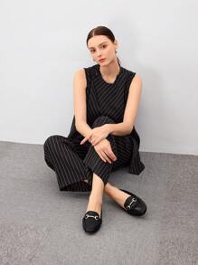 CUCCOO BIZCHIC Women's Shoes New Years Metallic Buckle Decor Comfortable Black Flat Heel Loafers For Summer Graduation Heels Prom Heels Vacation Shoes Summer Elegant Basics Business Casual Business Chic Spring Shoes Spring Break Easter