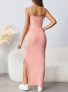 SHEIN 孕妇条纹印花简约日常细肩带连衣裙，孕妇连衣裙