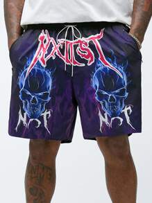 Manfinity VCAY Men Plus Size Casual Woven Skull Pattern Print Mid-Rise Drawstring Straight Shorts Suitable For Summer - Multicolor - View 1