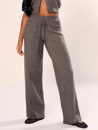 MUSERA 针织大口袋细节系带阔腿裤，复古时尚，适合夏季、海滩、机场、返校季、冬季、日常工作、办公室等各种场合，尽显春季优雅气质。