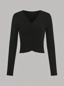 SHEIN Girlism Áo thun dài tay nhún bèo thường ngày cho bé gái tuổi teen mua 1 tặng 2 3 món/bộ - Nhiều màu - Xem 7