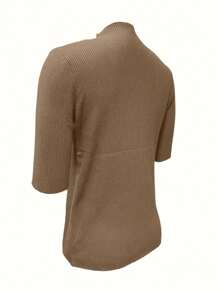 EMERY ROSE 女士纯色短袖简约针织休闲上衣 - 卡其色 - 查看 2