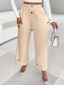 VaVaBold Pantalones de pierna recta con detalle de plisado en la cintura asimétrica