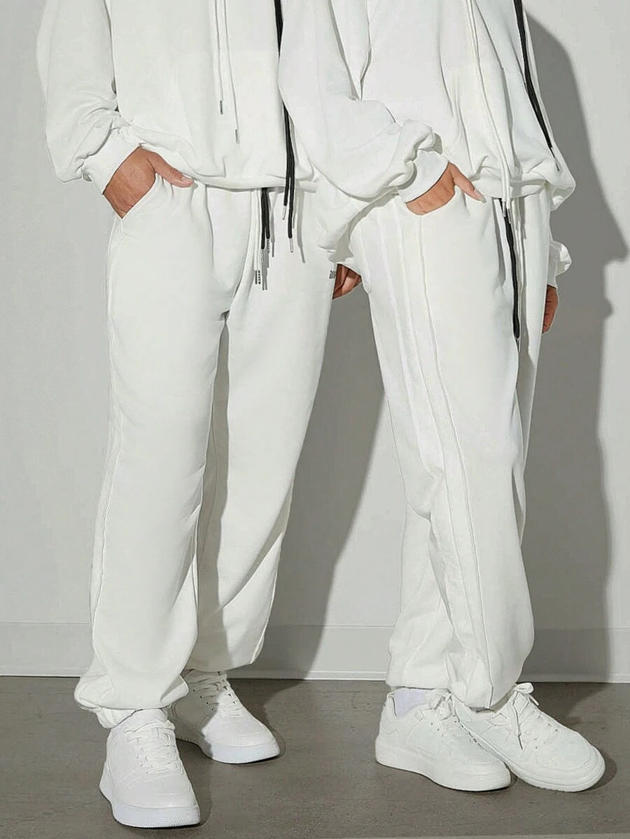 Hauture Men's Casual Versatile Simple Drawstring Waist Joggers Pants - White - View 1