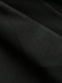 Flirla Plus Size Autumn/Winter Casual Solid Color Lapel Double Breasted Coat - Black - View 5