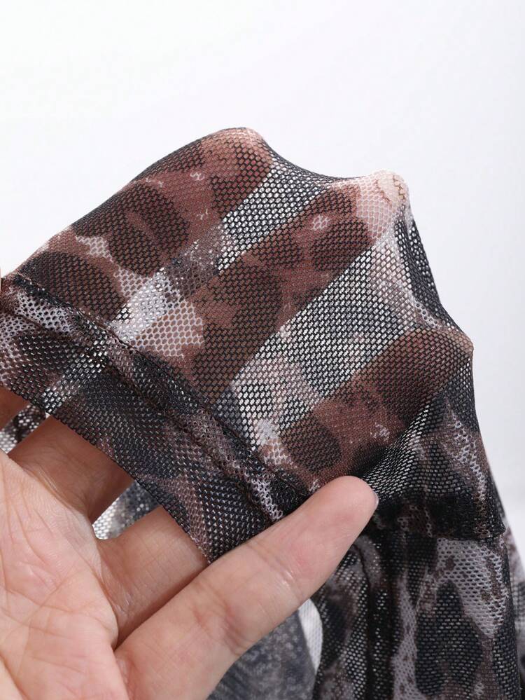 Women's Leopard Print & Lace Splice Short Sleeve Blouse Cheetah Print