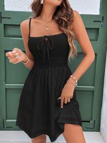 SHEIN Frenchy Women's Solid Color Knotted Sleeveless Summer Cami Dress