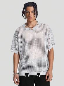 Manfinity VCAY Men Hollow-Out Short Sleeve Knit Sweater - Grey - View 6