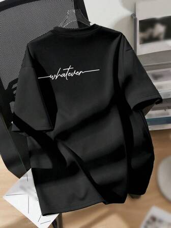 SHEIN EZwear 加大码白色英文图案圆领短袖 T 恤，宽松休闲套头衫，适合加大码女士，夏季