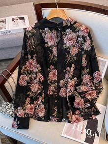 SHEIN Clasi Áo dài tay in hoa cỡ lớn dành cho nữ - màu đen - Xem 2