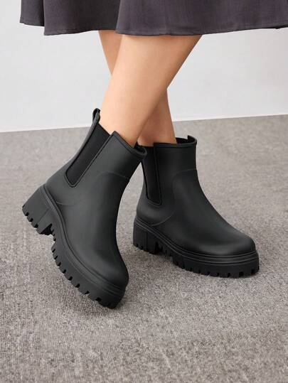CUCCOO BIZCHIC Zapatos de mujer de moda, con puntera redonda, tacón grueso, botas de lluvia negras versátiles, zapatos de vacaciones de verano, elegantes básicos, casual de negocios, chic de negocios para Navidad, otoño y Año Nuevo