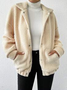 Chiquease 大口袋翻领长袖休闲夹克 - 杏色 - 查看 3