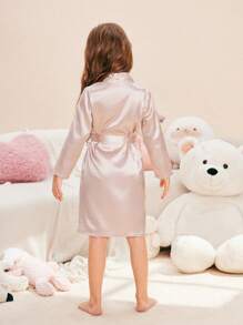 Girl Pajamas - Beige Solid Color Long Sleeve Robe Loungewear, Mommy And Me Matching Outfits (3 Pieces Sold Separately)