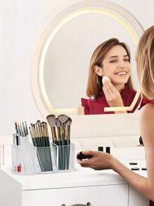 化妆刷收纳盒，1 件多功能化妆刷干燥机大容量收纳架，托盘支撑展示适用于梳妆台、浴室台面、橱柜，可存放眼线笔/唇笔、唇彩、眼线笔、口红、眼影、遮瑕膏、房间、家居、卧室、浴室、房屋、粉色房间、客厅装饰、旅行用品、礼品袋、送给妈妈、爸爸、男士、朋友、老师、生日、婚礼、书桌、架子、配件、礼品盒、趣味礼物、收纳、化妆刷架 - 無色 - 查看 2