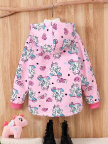 Tween Girl Cartoon Print Front Button Hooded Long Sleeve Jacket - Multicolor - View 2