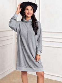 SHEIN LUNE Women High Collar Loose Split Gray Sweater Dress