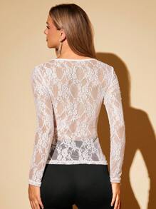 SHEIN Clasi 女士优雅蕾丝胸部收褶修身上衣