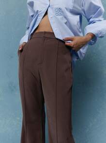 MISSGUIDED Tailored Pleat Stitch Flared Hem Suit Pant Office Wear - Coffee Brown - View 3