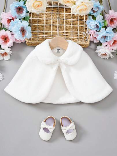 SHEIN Baby Girl White Fluffy Thermal Lined Casual Jacket, Elegant & Adorable For Daily Wear, Autumn/Winter