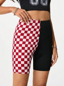 SHEIN EZwear Women's Streetwear Sportswear Blockcore Sport Checkerboard Print Patchwork Leggings